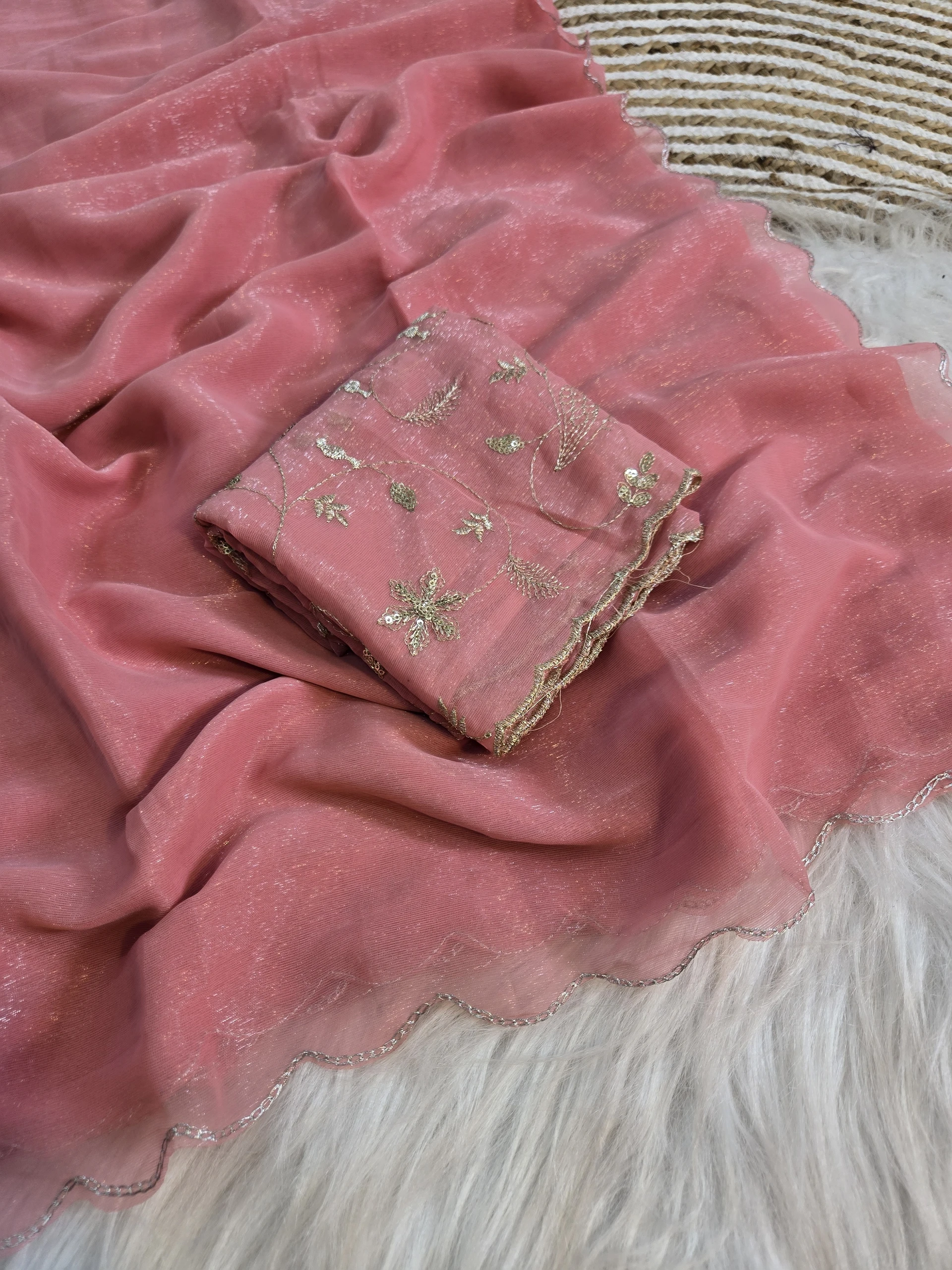 AMIYASILKMILLS Self Design, Embroidered Daily Wear Chiffon Saree (Light Green) image 3