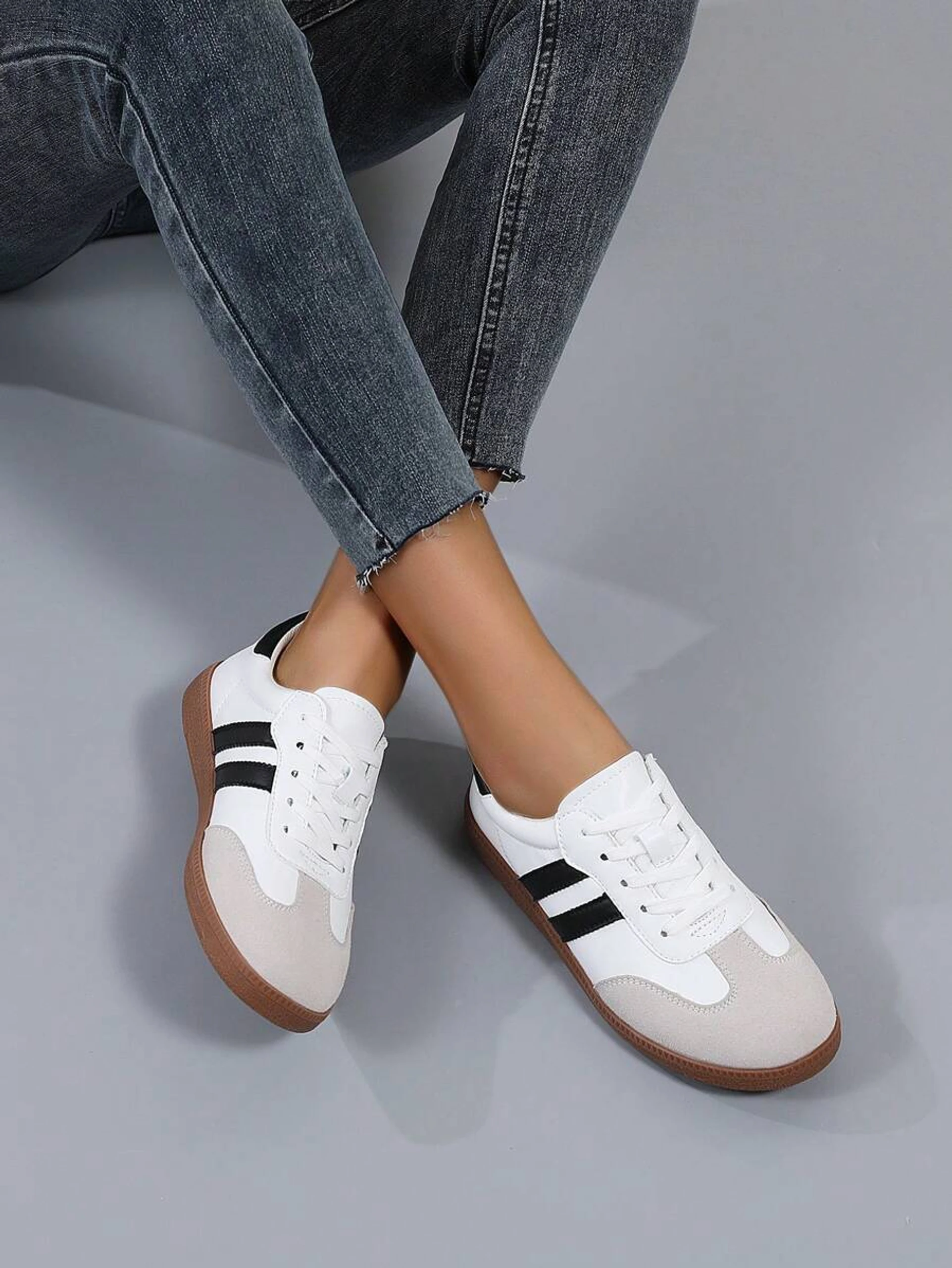 Layasa Colorblock Flat Sneakers with Ultra Soft Cushion Lace-Up All-Day Comfort Shoes| Sneakers For Women (White)