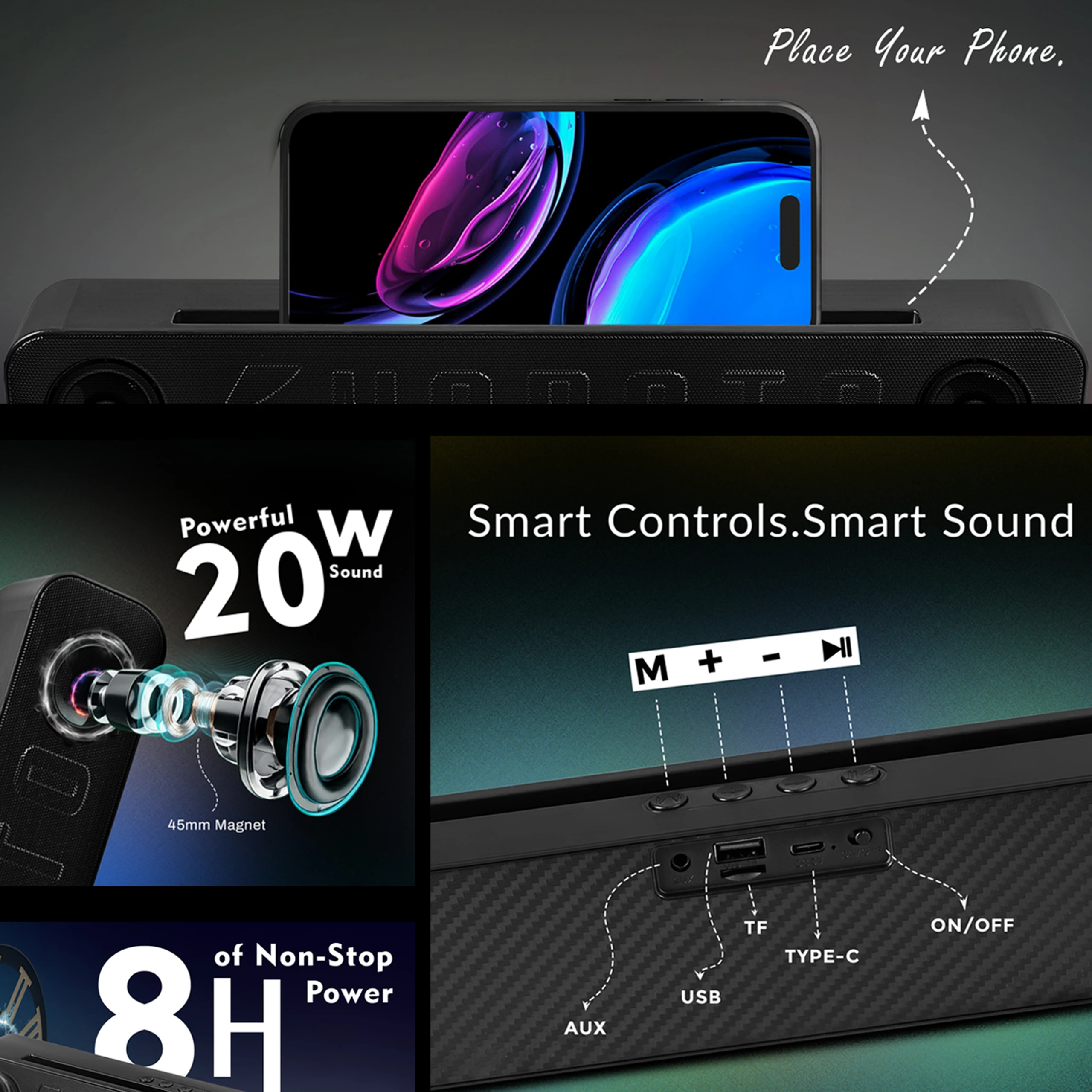 YOROTO Wireless Superior Sound bar with Ear-Shaking Sound & Ultra Powerful Bass 20 W Bluetooth Soundbar (Black, Stereo Channel) image 5