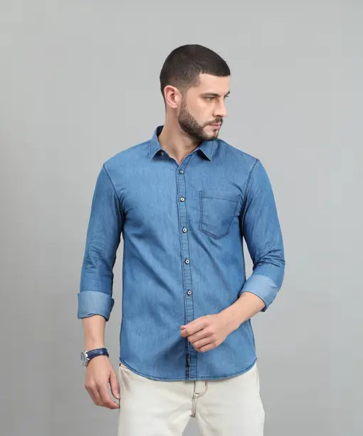 Regrowth Men Regular Fit Solid Cut Away Collar Casual Shirt
