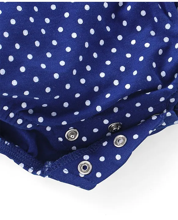 Babyhug 100% Cotton Knit Sleeveless Polka Dots Printed Onesie with Bow Applique - Navy Blue