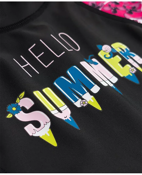 Bosky Swimwear Raglan Full Sleeves Floral Printed BodySuit - Navy Blue image 2